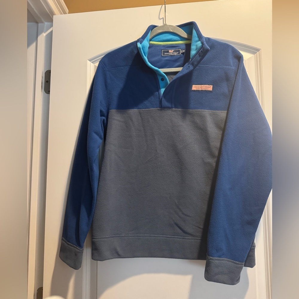 Vineyard Vines Blue and Grey Fleece Quarter Zip Pullover - Mens XS